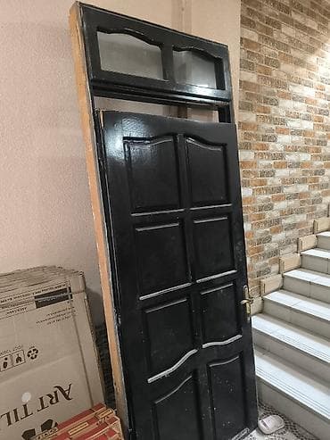 Qapı dəsti – ağac materialdan, üstü parlaq qara boya ilə - Klassik 6 — 2