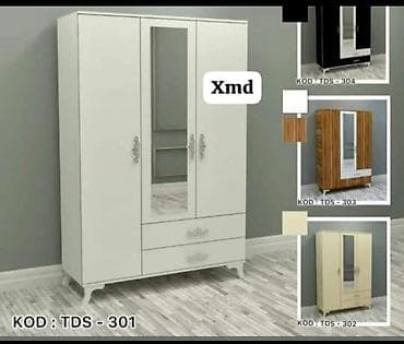 Yeni, 3 qapılı, Güzgülü, Ağ, Açılan, Düz dolab — 1