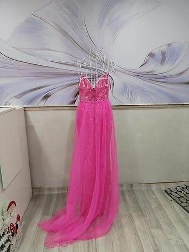h m: Puşa-çəhrayı rəngdə uzun ziyafət geyimi - Material: üst hissə və ətək — 2