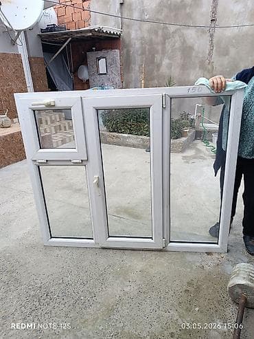 plasik pencere: PVC pəncərə bloku Eni 1.50 uzunu 1.24 - Material: Ağ rəngli PVC — 1
