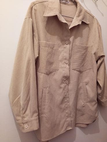 geyim kisi: Bej rəngli korduroy köynək-gödəkçə - Model: düyməli, düz kəsim - — 5