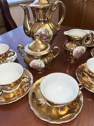 sud: Çay dəsti, rəng - Qızılı, Farfor, 6 nəfərlik — 9