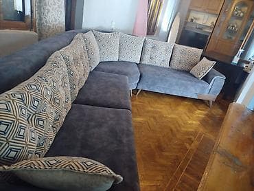 Divan – künc modeli - Rəng: tünd boz (velür tipli parça), naxışlı