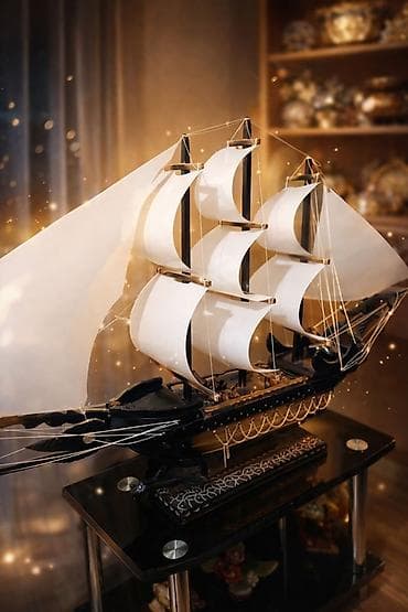 Dekorativ yelkənli gəmi maketi - Material: əsasən ağac və metal