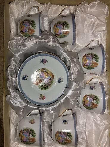 Qəhvə dəsti, rəng - Ağ, Farfor, 6 nəfərlik, Yaponiya