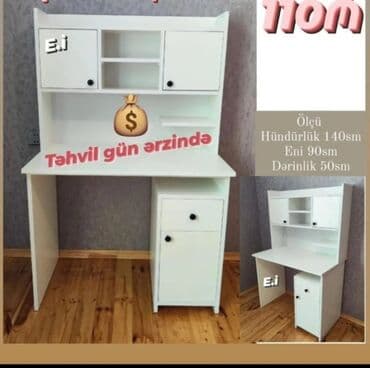 stulu: Düz masa, Stulsuz, Polkalı, Siyirməli, Sadə laminat — 1