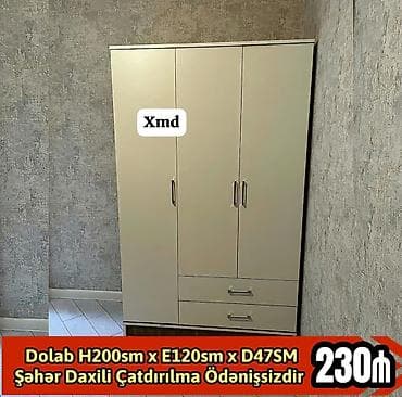 taxta ref: - Məhsul: 3 qapılı paltar dolabı, 2 alt çekmece ilə - Ölçülər: H200 sm — 1