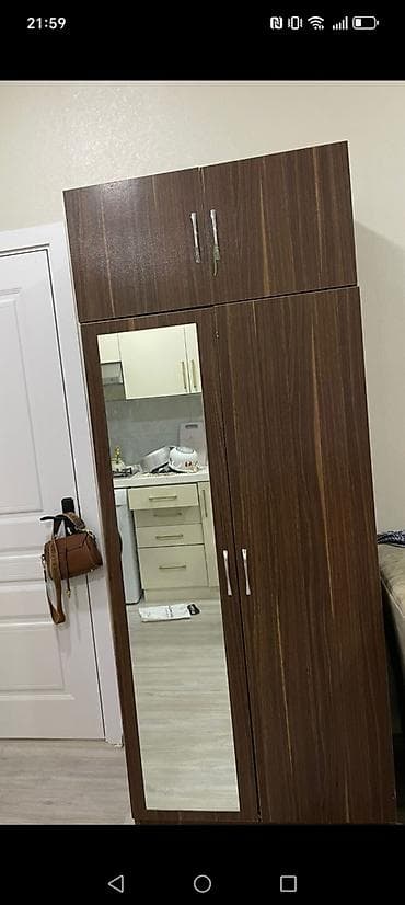 2 qapılı, Güzgülü, Qəhvəyi, Digər material, Açılan, Düz dolab