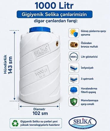 ev eşalari: Bak, Plastik, 1000 l l, Yeni, Ünvandan götürmə, Ödənişli çatdırılma, Rayonlara çatdırılma — 1
