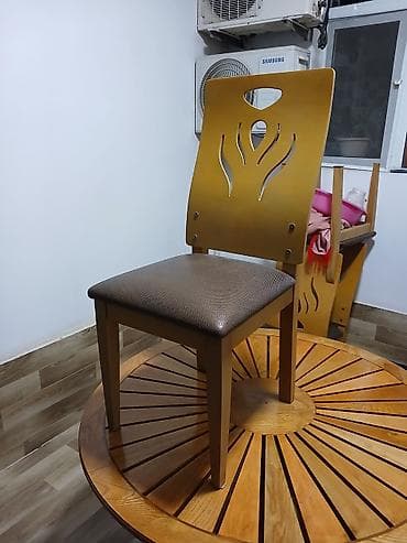 Masalar və oturacaqlar: 🪵 130×130 sm göyrüş ağacından hazırlanmış masa 🪑 6 ədəd oturacaq dəstə — 3
