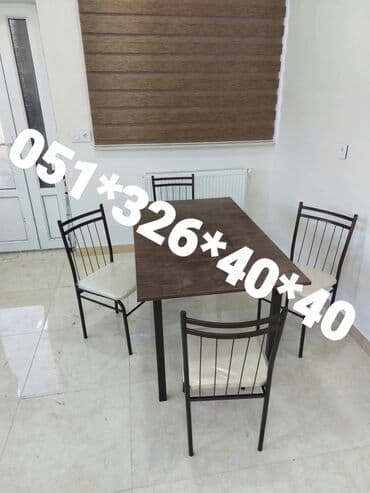 stol və stul dəstləri: Yeni, Dördbucaq masa, 6 stul, Açılmayan, Stullar ilə, Metal, Azərbaycan — 10