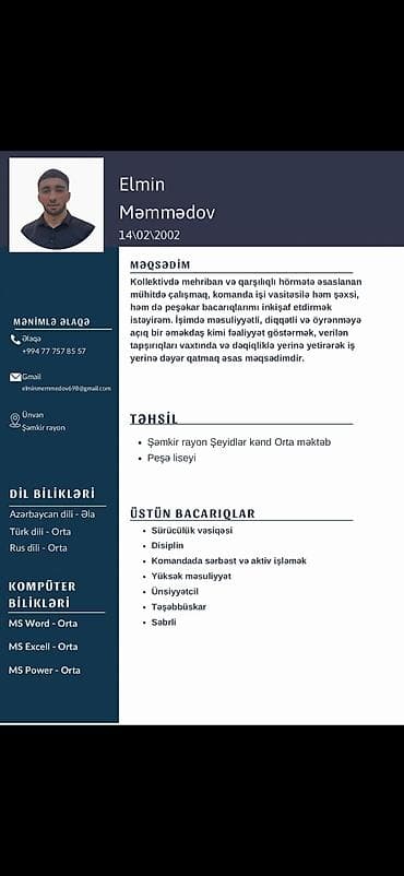 ozəl surucu: Xidmət: Gənc mütəxəssis – ofis və əməliyyat dəstəyi Təsvir: - Komanda — 1