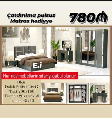 yataq 2 nəfərlik: Yataq otağı mebel dəstləri Tərkibi: - Taxt 200×160 - 4 qapılı şkaf — 2