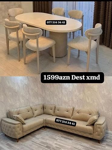 cay evi ucun divan: Mebel Dəsti – yemək masası və kreslolar + künc divan - Yemək qonaq — 1