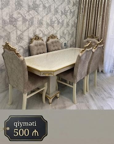 oturacağı: Qonaq otağı üçün, Yeni, Açılan, Dördbucaq masa, 6 stul — 10