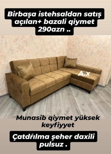 ucuz divanlarin qiymeti: Künc divan, Açılan, Bazalı, Vеlur parça, Şəhərdaxili pulsuz çatdırılma — 1