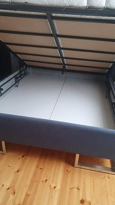 boru: Yataq otağı dəsti - Çarpayı: Yumşaq parçalı boz rəngdə başlıq, metal — 3