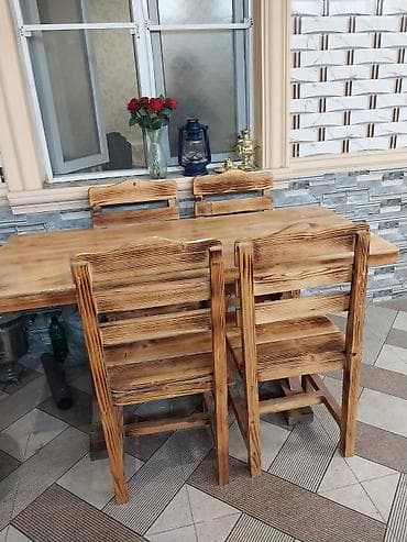 ağ stullar: Mətbəx üçün, Açılmayan, Dördbucaq masa, 6 stul — 1