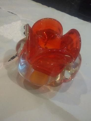 dekor qab: Qırmızı dekorativ şüşə qab - Material: qalın, keyfiyyətli şüşə - — 1