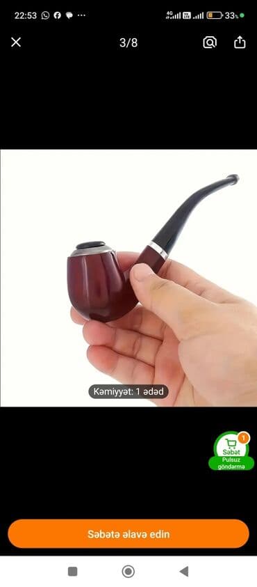 masin ucun qelyan: Klassik tərzli tütün borusu - Material: parlaq laklı ağac gövdə, qara — 3