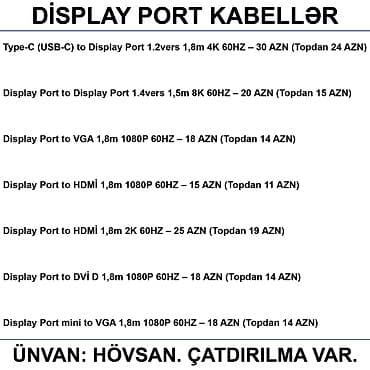 200 manatliq telefonlar: HDMİ DVİ VGA Display Port Type-C USB Kabellər 📍Ünvan: Bakı şəh — 5