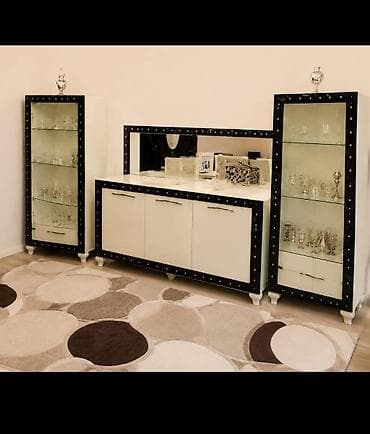Zərif dizaynlı qonaq otağı vitrini və bufet dəsti - Komplekt: 3 hissə