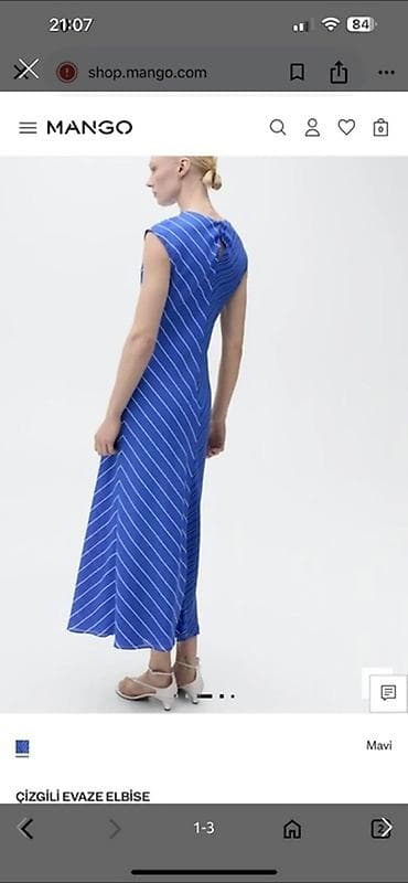 mango don: Mango – Zolaqlı evaze geyim (Mavi) - Rəng: parlaq mavi, incə ağ və — 3