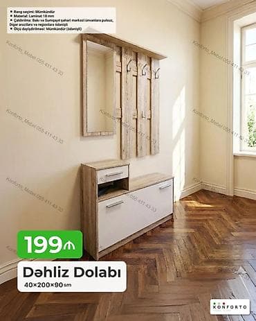 divar skaflari: Dəhliz dolabı — 40x200x90 sm ölçüdə funksional giriş mebeli. Model — 1