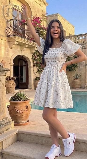 Qadın geyimləri – yay donları kolleksiyası - Model 1: A-ksətli, dizə