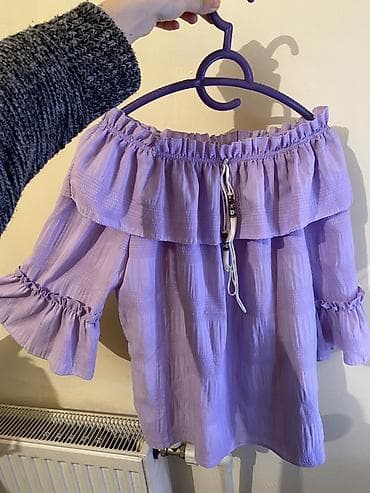samsung telefon saat: Bənövşəyi rəngli, off-shoulder (açıq çiyin) bluz. - Yüngül, nəfəsalan — 1