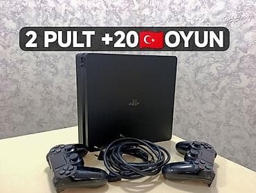 PS4 slim 500gb əla vəziyətdə, plombu üzərində, 2 pult +20 oyun