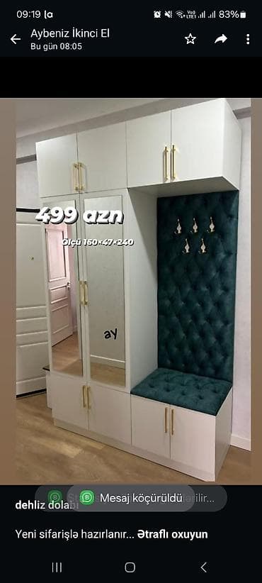 Мебель на заказ: *dehliz dolabı* Yeni sifarişlə hazırlanır *Ölçü 160×47×240*. *rəng — 1