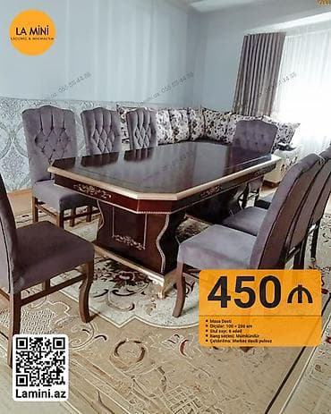 stol dəst: Qonaq otağı üçün, Açılmayan, Dördbucaq masa, 6 stul — 1