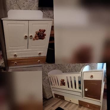 kuna mebeli: 🩸MAYA 7175🩸 Uşaq çarpayısı üstünün beşiyi yellənirvə kiçik dolabı — 1