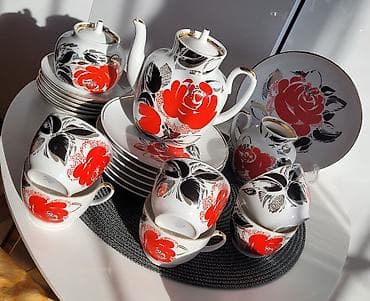 mis caydan: Çay dəsti, rəng - Qırmızı, Farfor, SSRİ — 2