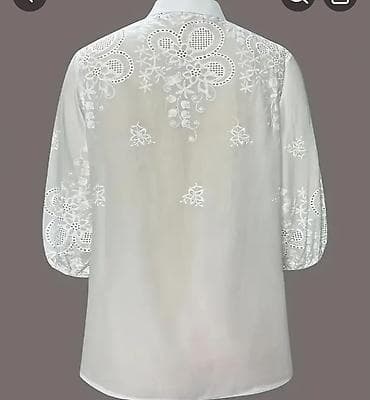 broder: Ağ rəngli qadın köynəyi – incə güpür/naxışlı broderiya detalları ilə — 3