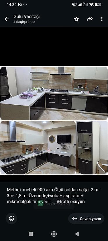 gul: Metbex mebeli 900 azn.Ölçü soldan-sağa 2 m - 3m- 1,8 — 1