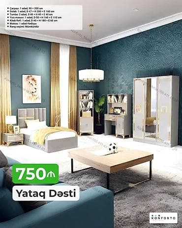 kitab refi: Yataq Dəsti – modern dizayn, qızılı detallar və boz tonlarda Dəst — 1