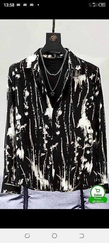 Qadın geyimləri: Məhsul: Kişi köynəyi - Rəng və dizayn: Qara əsas üzərində ağ-bej — 1