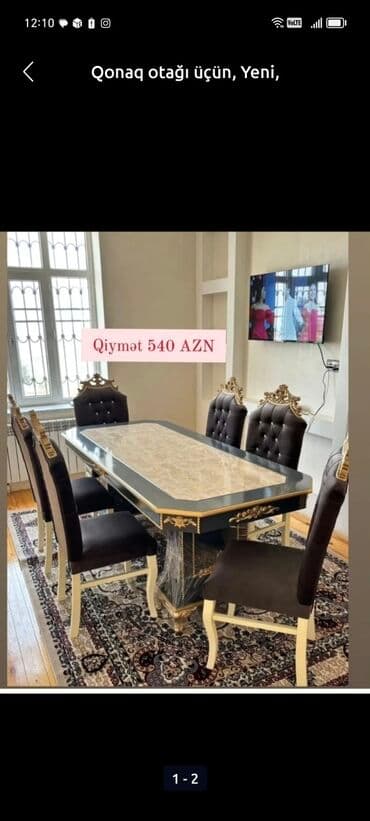 ders masaları: Qonaq otağı üçün, Yeni, Açılmayan, Dördbucaq masa, 6 stul — 6