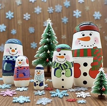 qar adamı şəkilləri: Məhsul: Qardan adam temalı taxta matryoşka dəsti Təsvir: - 5 ədəd — 1