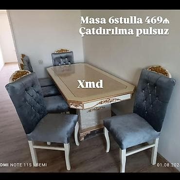 sufre bezekleri: Mebel dəsti – masa və 6 stul - Klassik üslubda, ağ-krem rəngli masa; — 3
