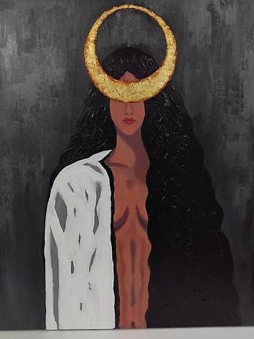 ana sekilleri: İntuisiya. Aydınlıq və qaranlıq arasında. 80×90 Kətan üzərində akril — 2