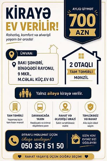 studio menziller: Kirayə verilir: tam təmirli 2 otaqlı mənzil Ünvan: Bakı şəhəri — 1