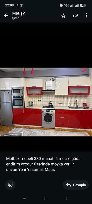 Mətbəx mebeli 380 manat 4 metr ölçüdə endirim yoxdur üzərində moyka — 1