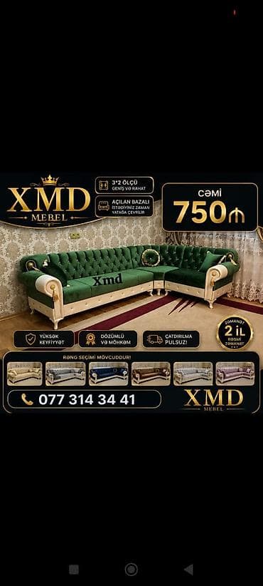 ucuz divan kreslo: XMD Mebel künc divan dəsti - Ölçü: 3+2 – geniş və rahat - Açılan — 1