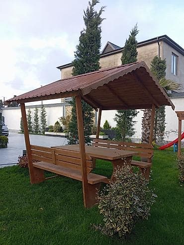 pavlonya ağacı satış: Bağ üçün taxta kölgəlikli oturma dəsti - Material: keyfiyyətli təbii — 4