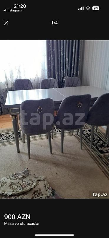 Masalar: Qonaq otağı üçün, Açılmayan, Dördbucaq masa, 6 stul — 3