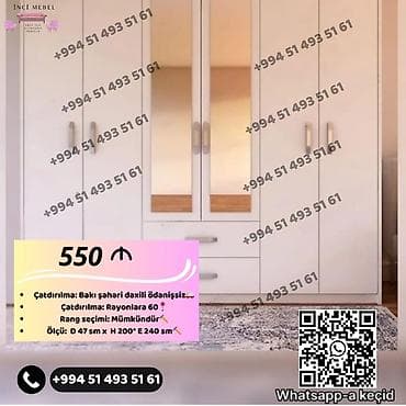 acarlı şkaf: Yeni, 5 qapı, Güzgülü, Ağ, Digər material, Açılan, Düz dolab — 1