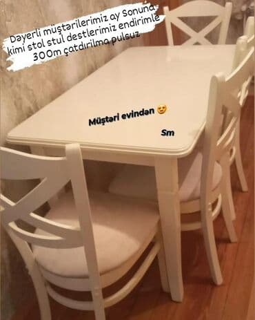 stol stul sumqayit: Mətbəx üçün, Yeni, Açılmayan, Dördbucaq masa, 4 stul — 6